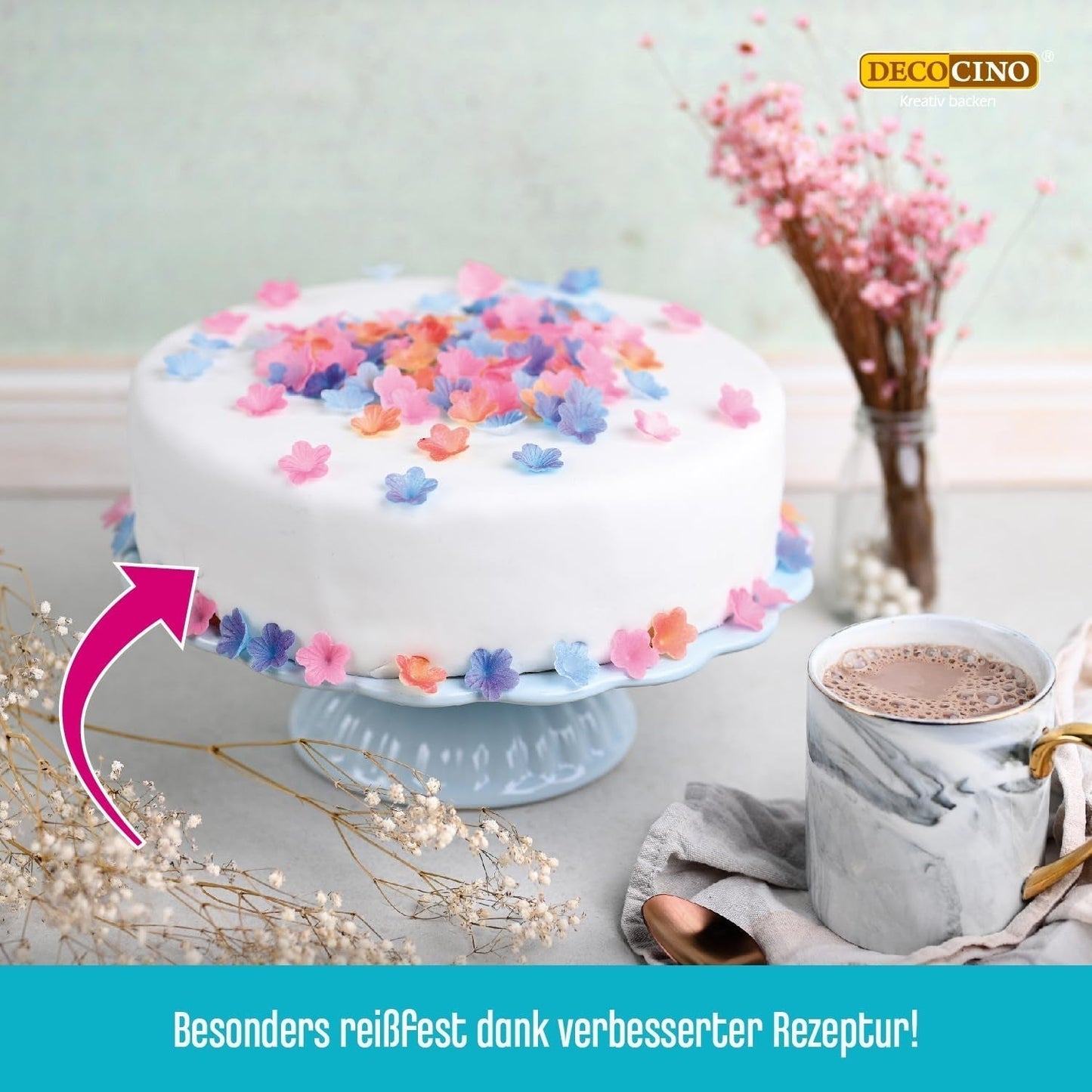 DECOCINO hvidrullet fondanttæppe - 300 g - brugsklart fondanttæppe til at dække og dekorere kager og cupcakes - glutenfri og vegansk (pakke med 2) Naty Shop Sugarpaste