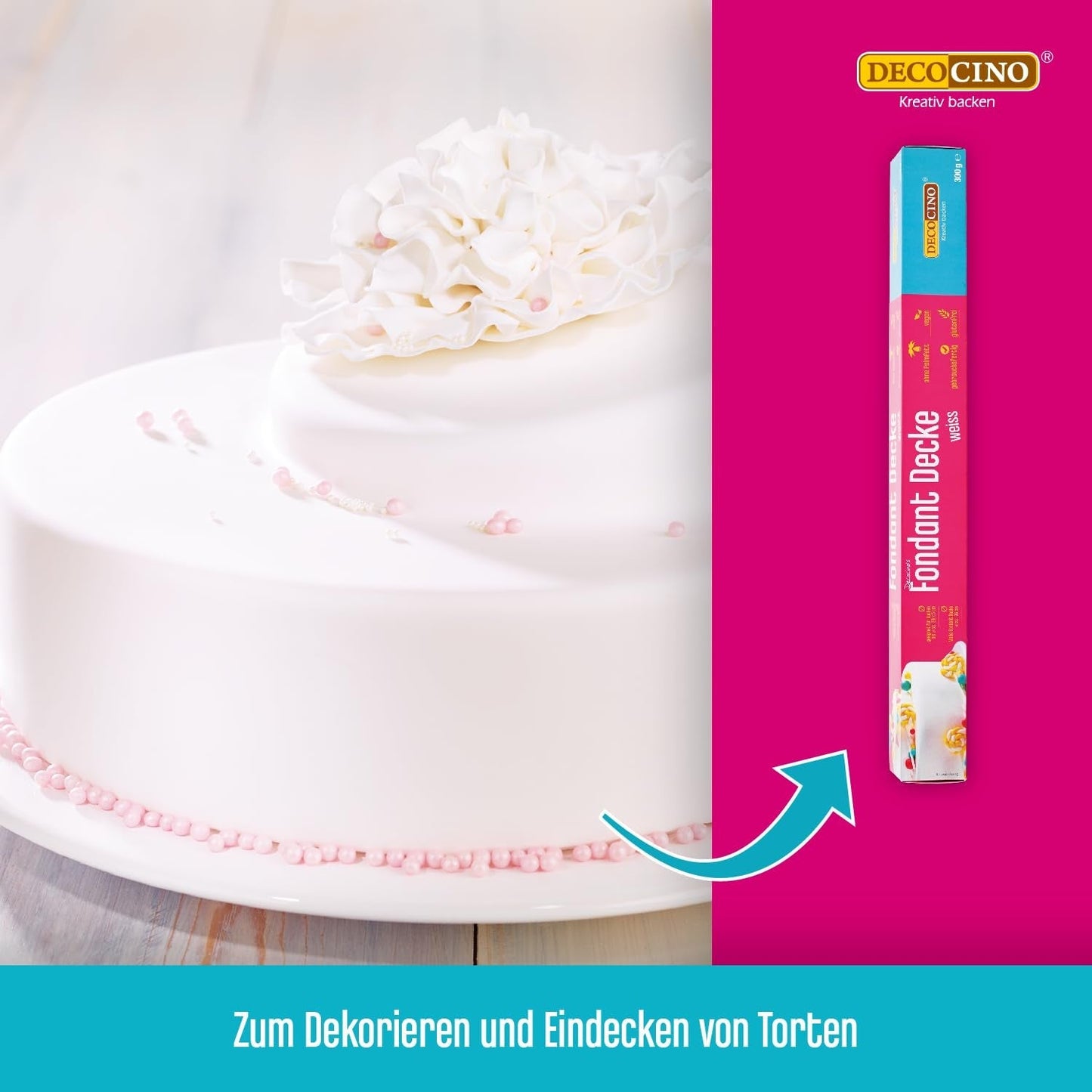 DECOCINO hvidrullet fondanttæppe - 300 g - brugsklart fondanttæppe til at dække og dekorere kager og cupcakes - glutenfri og vegansk (pakke med 2) Naty Shop Sugarpaste
