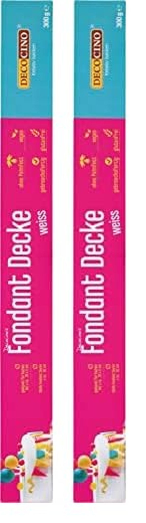DECOCINO hvidrullet fondanttæppe - 300 g - brugsklart fondanttæppe til at dække og dekorere kager og cupcakes - glutenfri og vegansk (pakke med 2) Naty Shop Sugarpaste Pakke med 2
