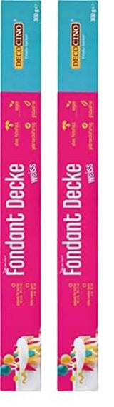 DECOCINO hvidrullet fondanttæppe - 300 g - brugsklart fondanttæppe til at dække og dekorere kager og cupcakes - glutenfri og vegansk (pakke med 2) Naty Shop Sugarpaste Pakke med 2