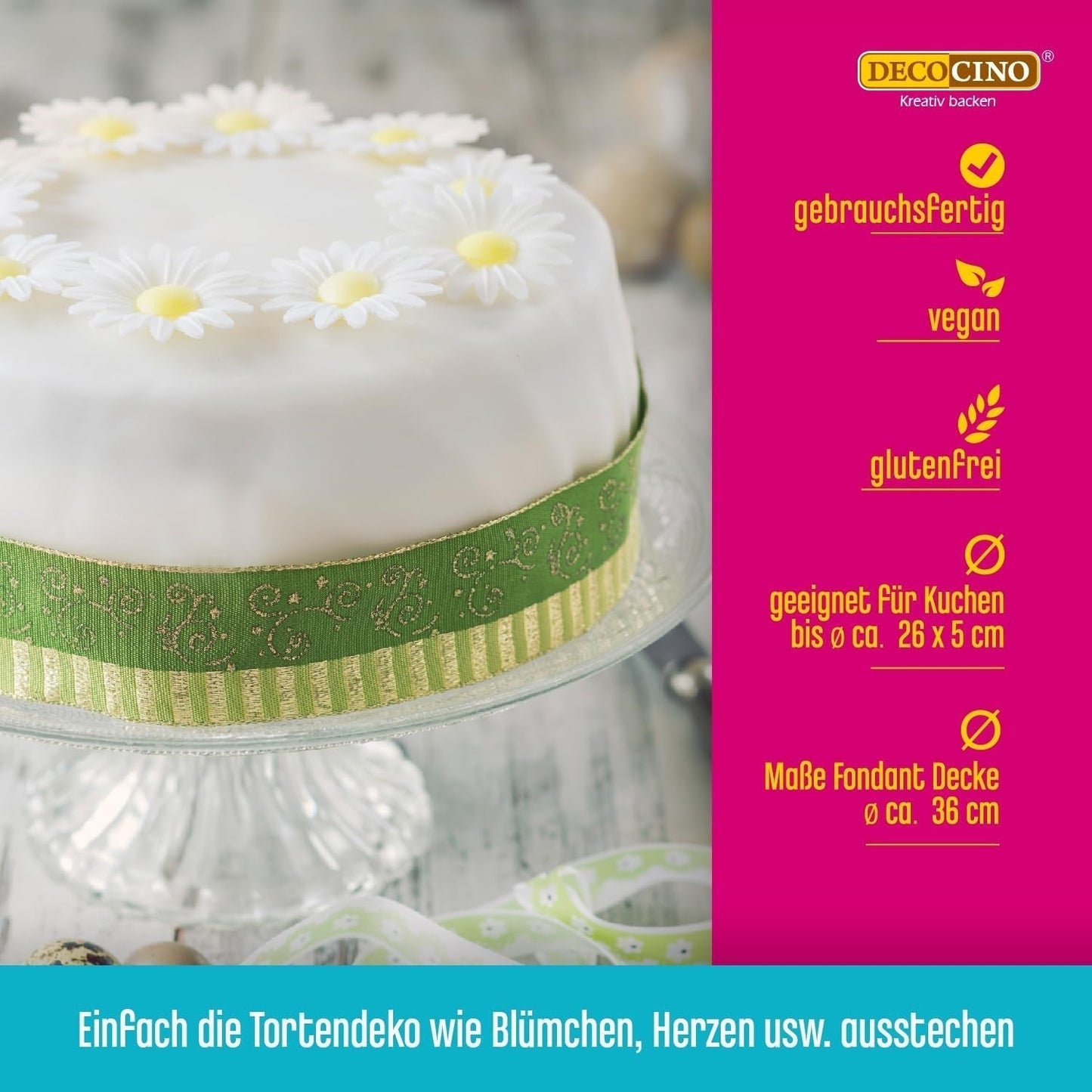 DECOCINO hvidrullet fondanttæppe - 300 g - brugsklart fondanttæppe til at dække og dekorere kager og cupcakes - glutenfri og vegansk (pakke med 2) Naty Shop Sugarpaste