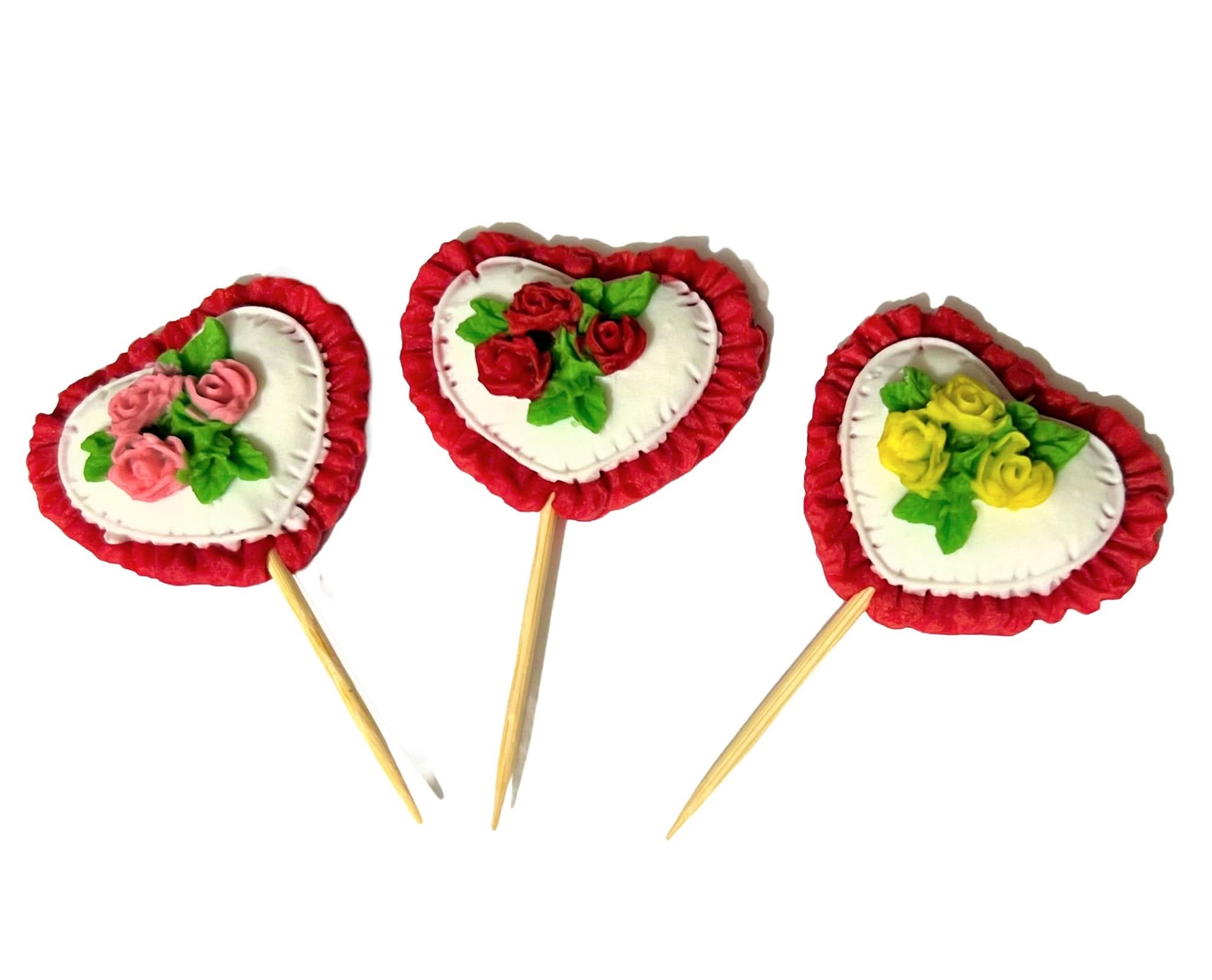 Spiselig sukkerdekoration, hjerter med roser Dekorationer fra Sugar Paste Nati Shop