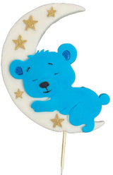 Spiselig sukkerdekoration, blå bamse på månen Sugar Paste Decorations Nati Shop