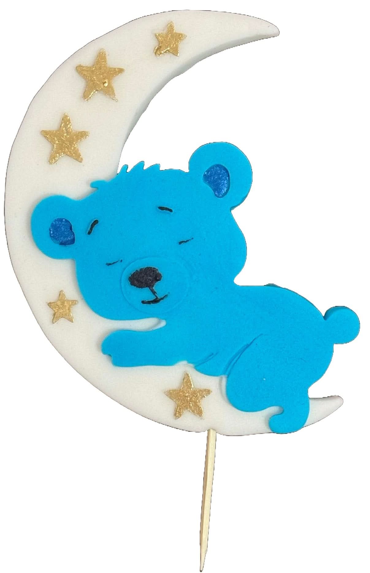 Spiselig sukkerdekoration, blå bamse på månen Sugar Paste Decorations Nati Shop