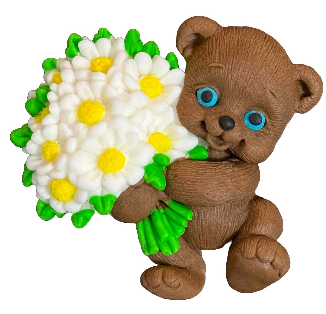 Spiselig sukkerdekoration, bamse med en buket blomster Dekorationer fra Sugar Paste Nati Shop
