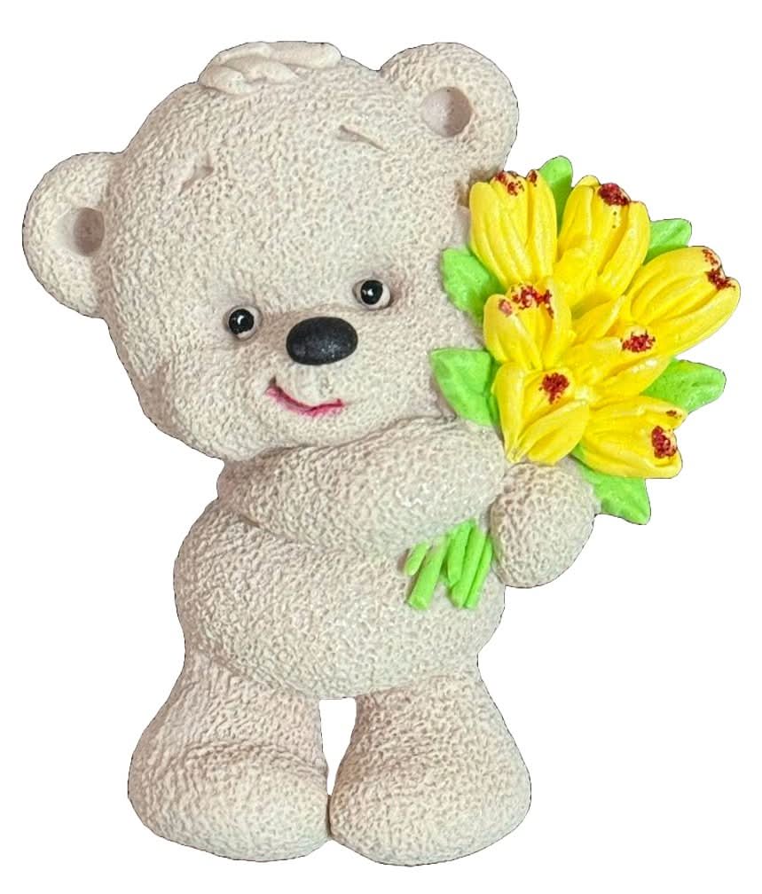 Spiselig sukkerdekoration, Bamse med en buket tulipaner Dekorationer fra Sugar Paste Nati Shop