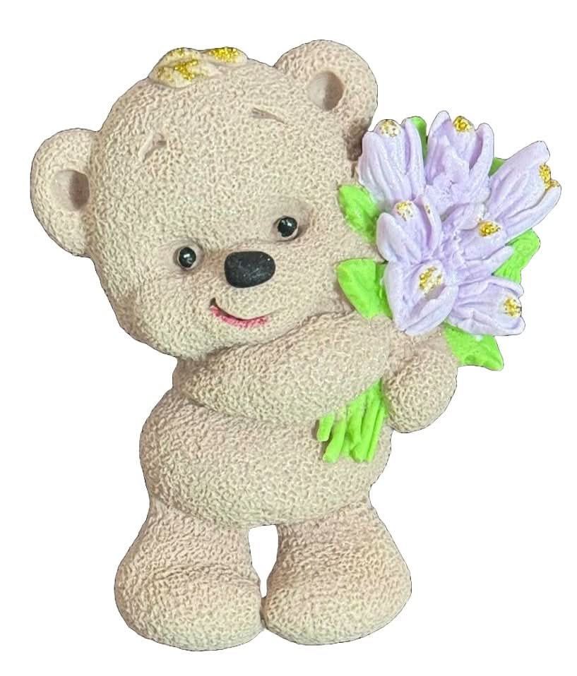 Spiselig sukkerdekoration, Bamse med en buket tulipaner Dekorationer fra Sugar Paste Nati Shop