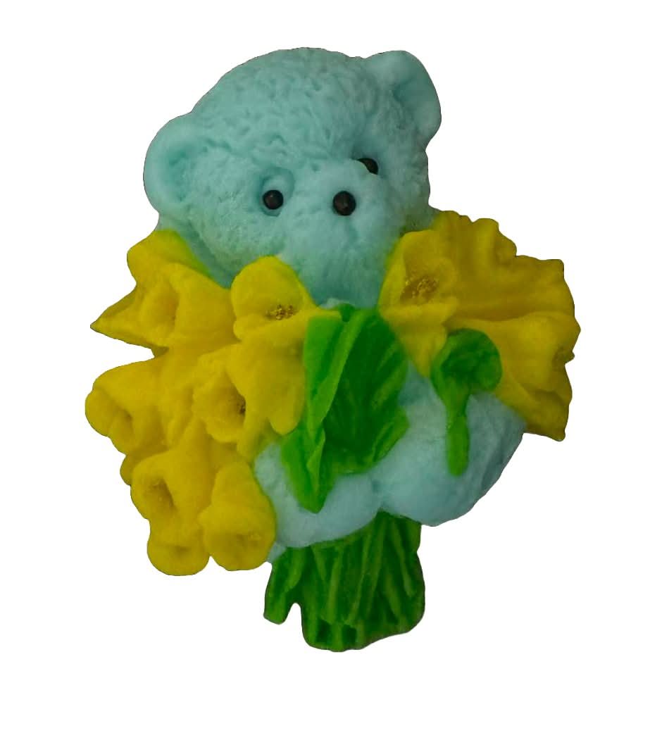 Spiselig sukkerdekoration, Bamse med en buket tulipaner Dekorationer fra Sugar Paste Nati Shop