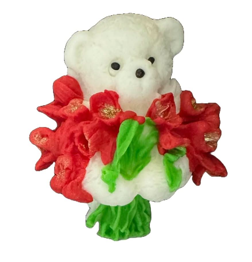 Spiselig sukkerdekoration, Bamse med en buket tulipaner Dekorationer fra Sugar Paste Nati Shop