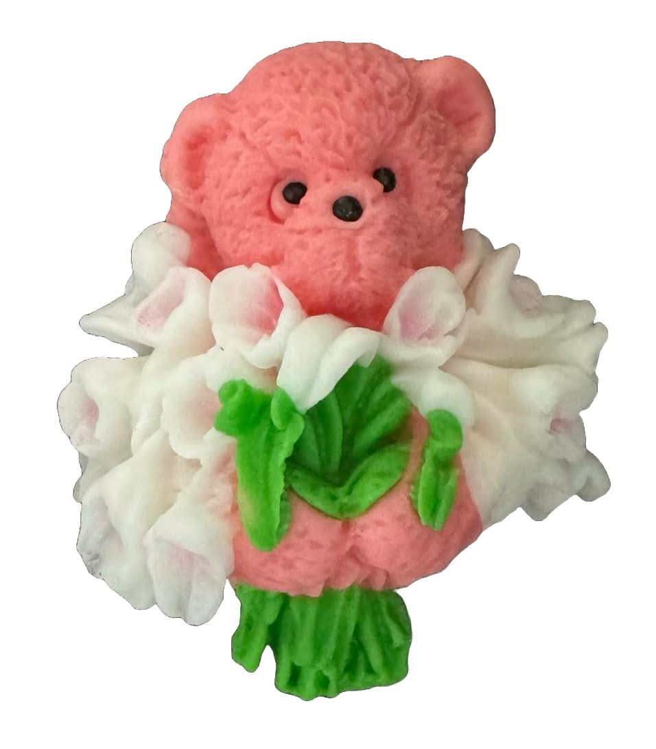 Spiselig sukkerdekoration, Bamse med en buket tulipaner Dekorationer fra Sugar Paste Nati Shop