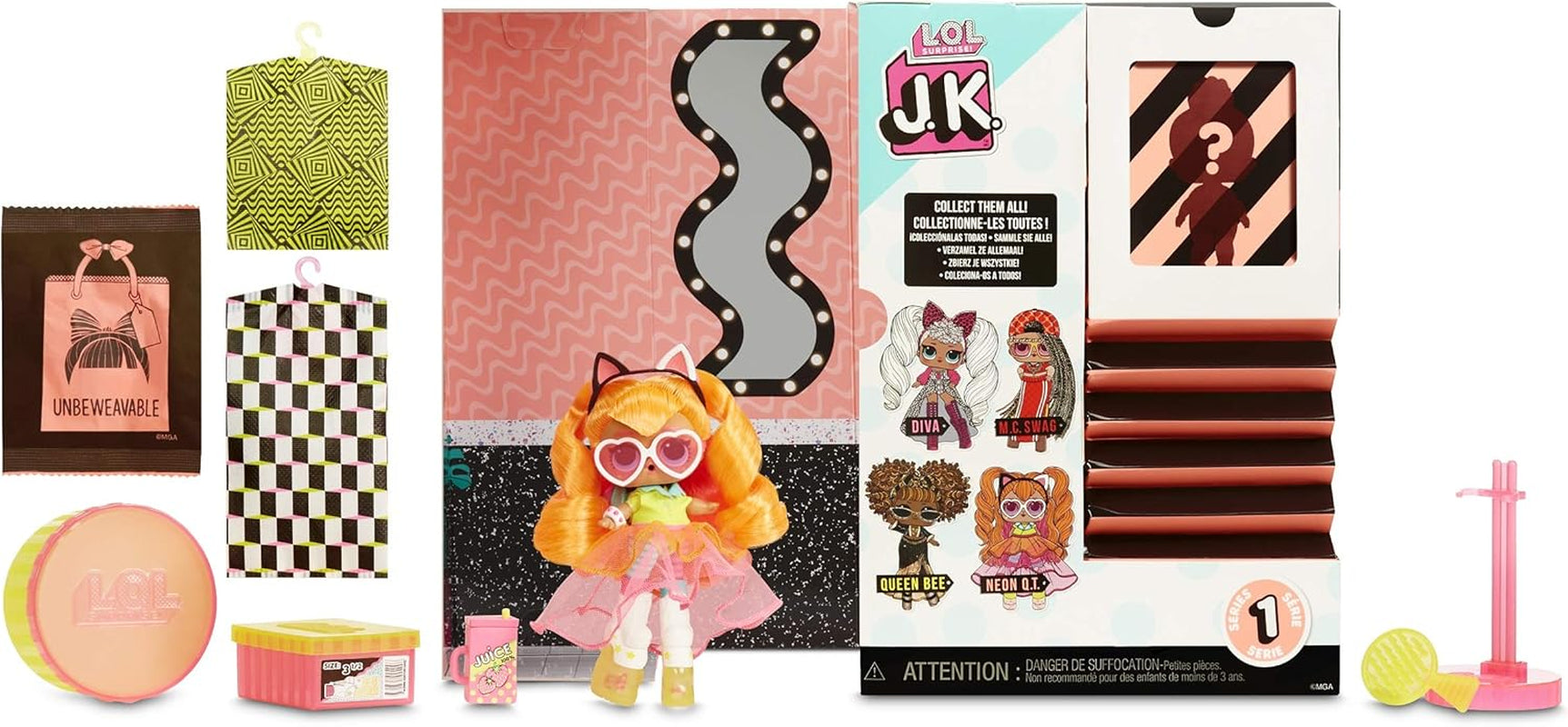 LOL overraskelse! 570776E7CAZ JK Mini Fashion Doll - 15 overraskelser, tøj og tilbehør - Samlerobjekter - Neon QT