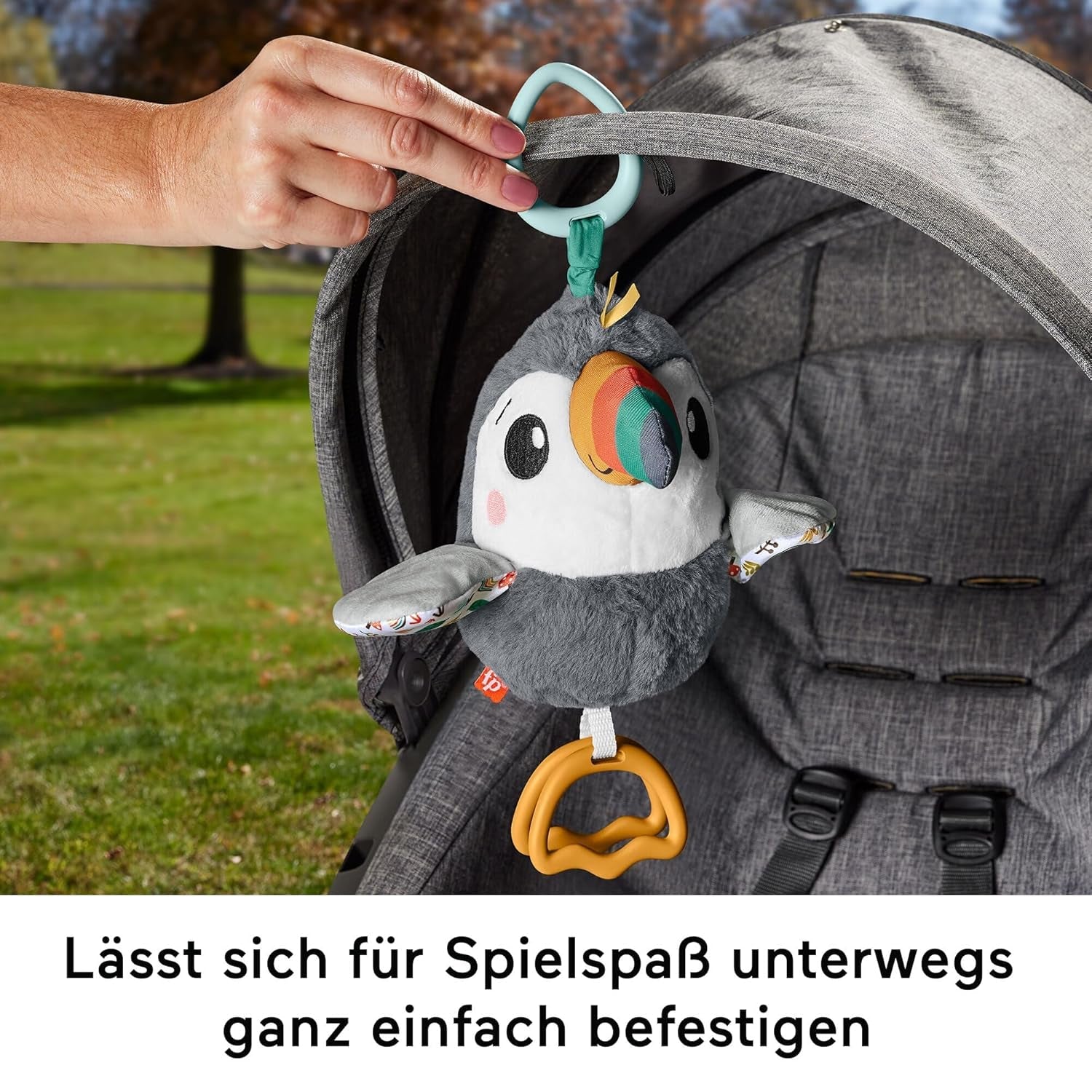 FISHER-PRICE Flap & Go Tucan - Plyslegetøj til barnevogn fremmer finmotorik og sensoriske færdigheder for nyfødte fra fødslen HNX66 Babylegetøj Naty Shop