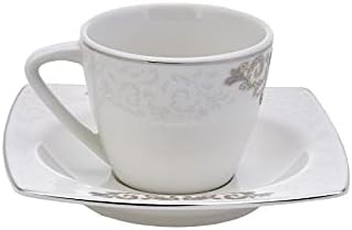 KARACA Nazende porcelæn espressokopsæt - 80 ml tyrkiske kaffekopper med underkopper, 12 stykker moderne kaffeservice med 6 kaffekopper og 6 underkopper, mokkakopper - hvid