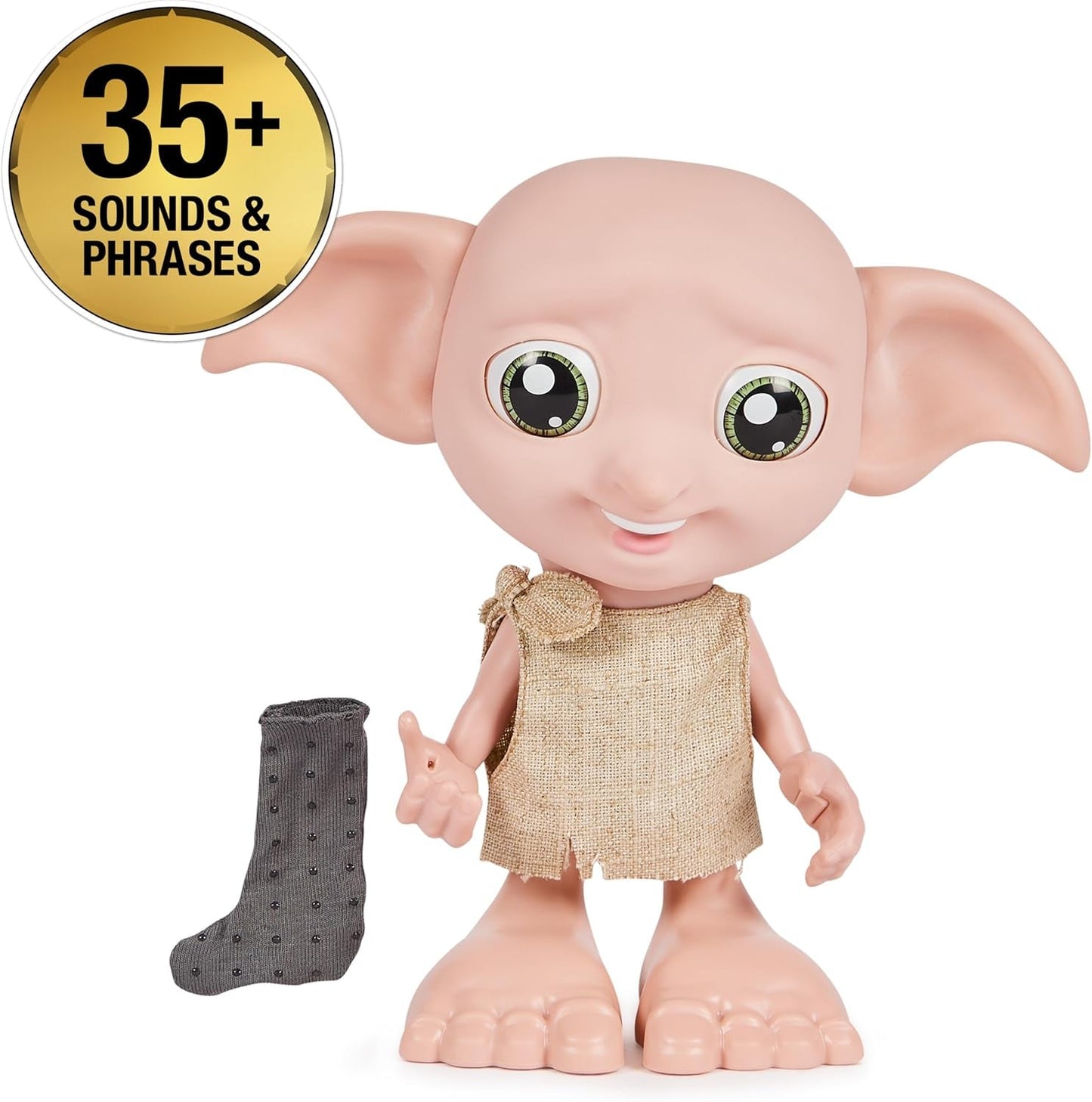 Spin Master 6067280 Wizarding World Harry Potter Magical Interactive Dobby Elf Sock Doll, 30+ lyde og sætninger, 21,6 cm, børnelegetøj, sort