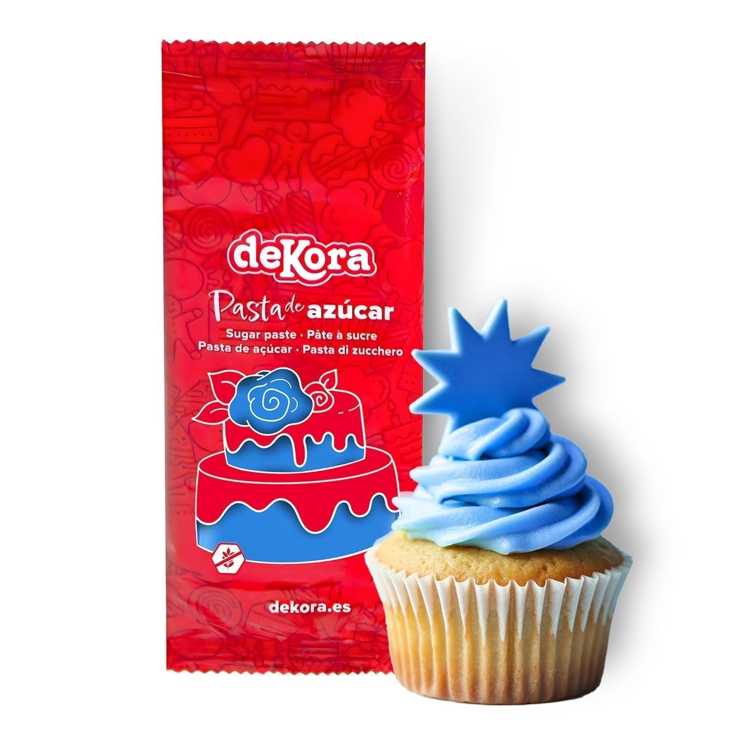 Dekora - Hvid sugarpaste fondant 150g - Perfekt til kager og bagepynt - Gluten- og laktosefri - Vaniljesmag - Blød, fleksibel og nem at forme til kreative dekorationer Naty Shop Blue Sugarpaste