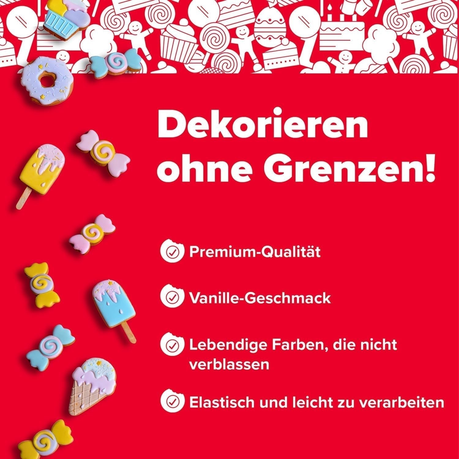 Dekora - Hvid sugarpaste fondant 150g - Perfekt til kager og bagepynt - Gluten- og laktosefri - Vaniljesmag - Blød, fleksibel og nem at forme til kreative dekorationer Naty Shop Sugarpaste