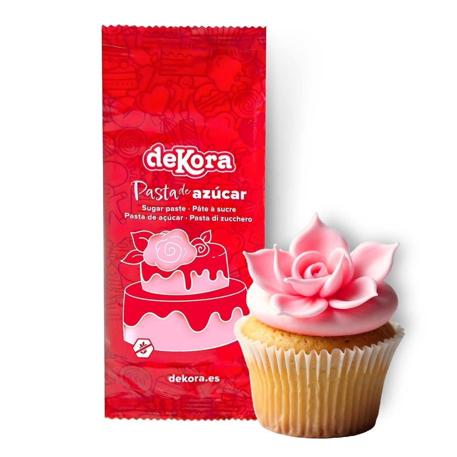 Dekora - Hvid sugarpaste fondant 150g - Perfekt til kager og bagepynt - Gluten- og laktosefri - Vaniljesmag - Blød, fleksibel og nem at forme til kreative dekorationer Naty Shop Pink Sugarpaste