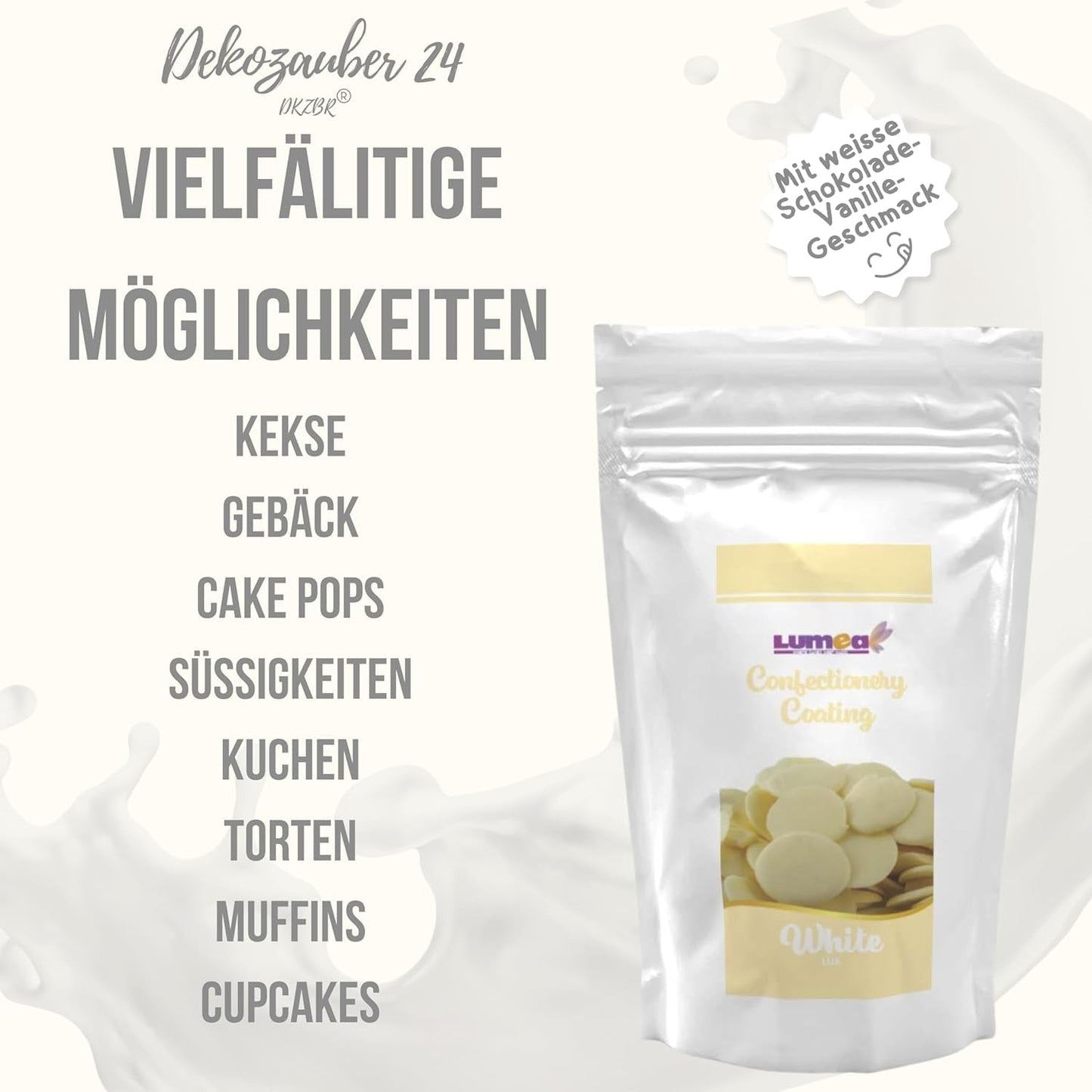 Dekozauber24 couverture dråber, hvide, 500 g, med hvid chokolade og vaniljesmag, Deco Melts chips, mikroovnsikker, til cake pops, kager, tærter, tærter, dryp eller glasur Naty Shop Sugarpaste