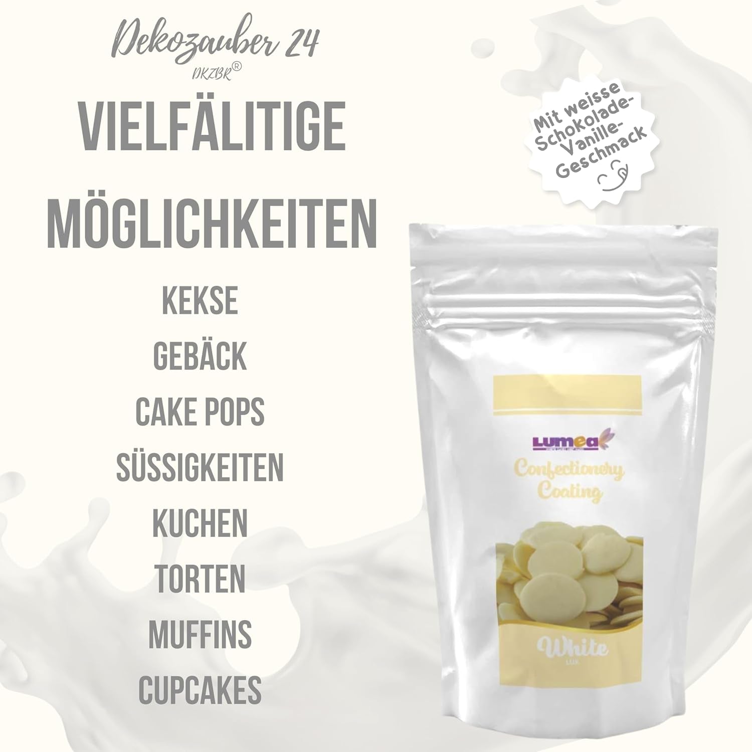 Dekozauber24 couverture dråber, hvide, 500 g, med hvid chokolade og vaniljesmag, Deco Melts chips, mikroovnsikker, til cake pops, kager, tærter, tærter, dryp eller glasur Naty Shop Sugarpaste