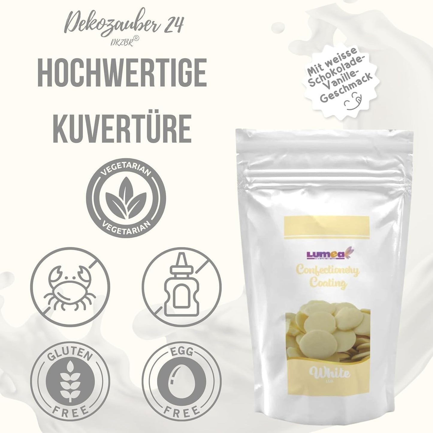 Dekozauber24 couverture dråber, hvide, 500 g, med hvid chokolade og vaniljesmag, Deco Melts chips, mikroovnsikker, til cake pops, kager, tærter, tærter, dryp eller glasur Naty Shop Sugarpaste