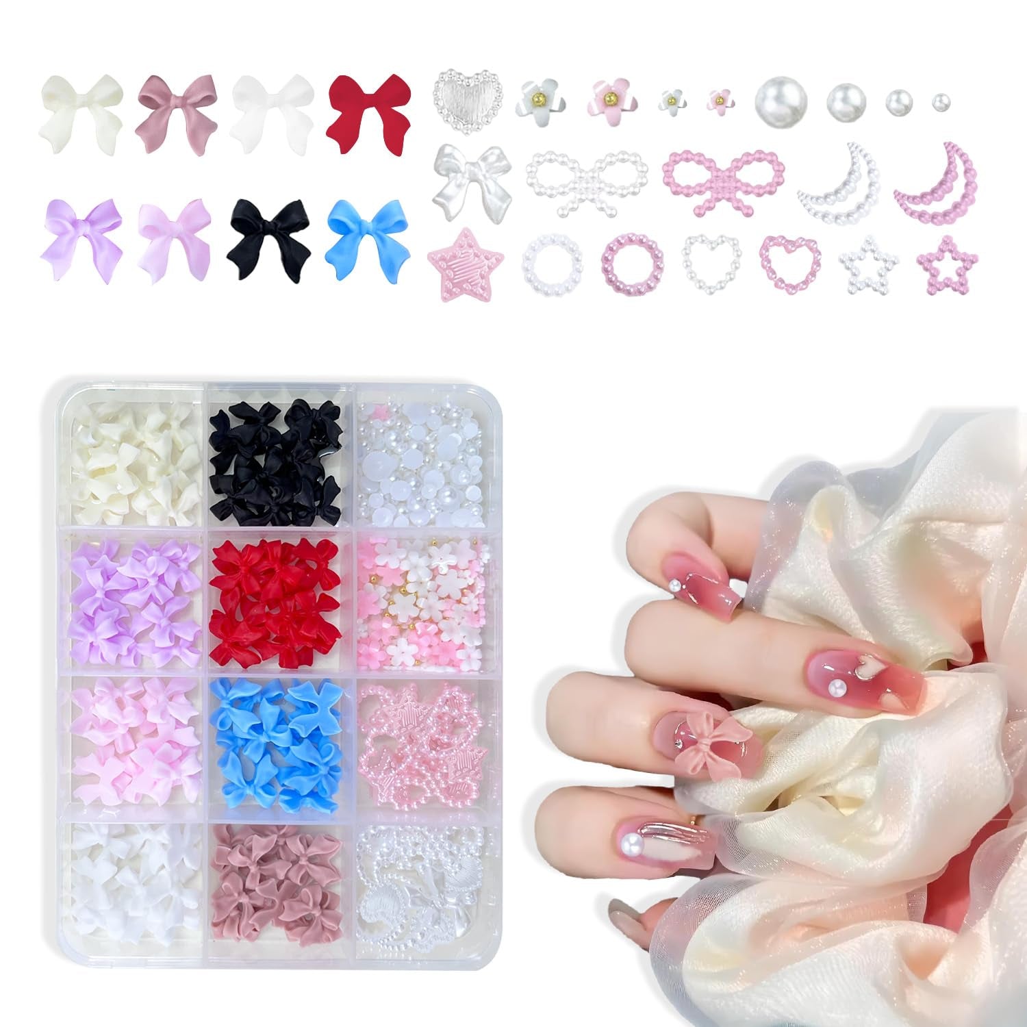 3D Nail Art dekorationer, 1 æske Nail Art Charms, Blandet stil Blomsterhjerte Sløjfe Nail Art Charms, Resin Nail Art dekorationer, Til Negle Art dekorationer, DIY håndværkstilbehør