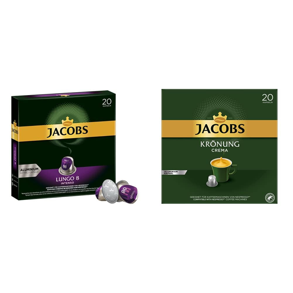 Kaffeekapsel Lungo Intenso, Intensitet 8 af 12, 10 x 20 Getränke & Kaffeekapseln Krönung Crema, 200 Nespresso-kompatibel Kapsel, 10er Pack, 10 x 20 Getränke, 1040 g
