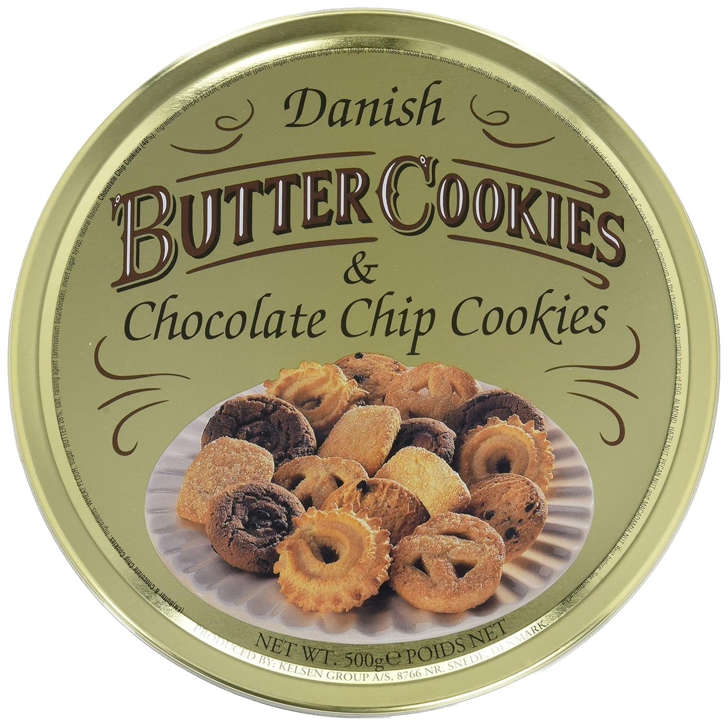 Danske butter cookies og chocolate chip cookies, danske butter cookies, dåse cookie mix, 500 g