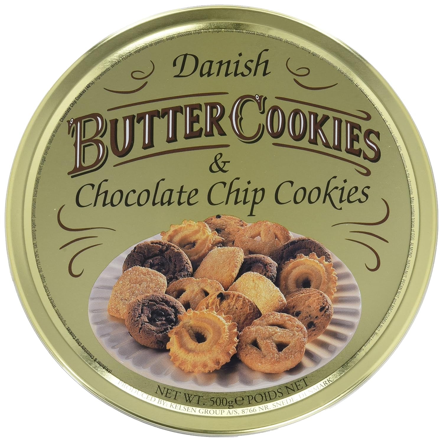 Danske butter cookies og chocolate chip cookies, danske butter cookies, dåse cookie mix, 500 g