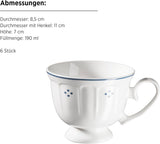 Mäser Lova Series 18 stykke porcelænskaffeservice - 6 desserttallerkener (19,5 cm), 6 kopper (19 cl) og 6 underkopper (15,5 cm), blå