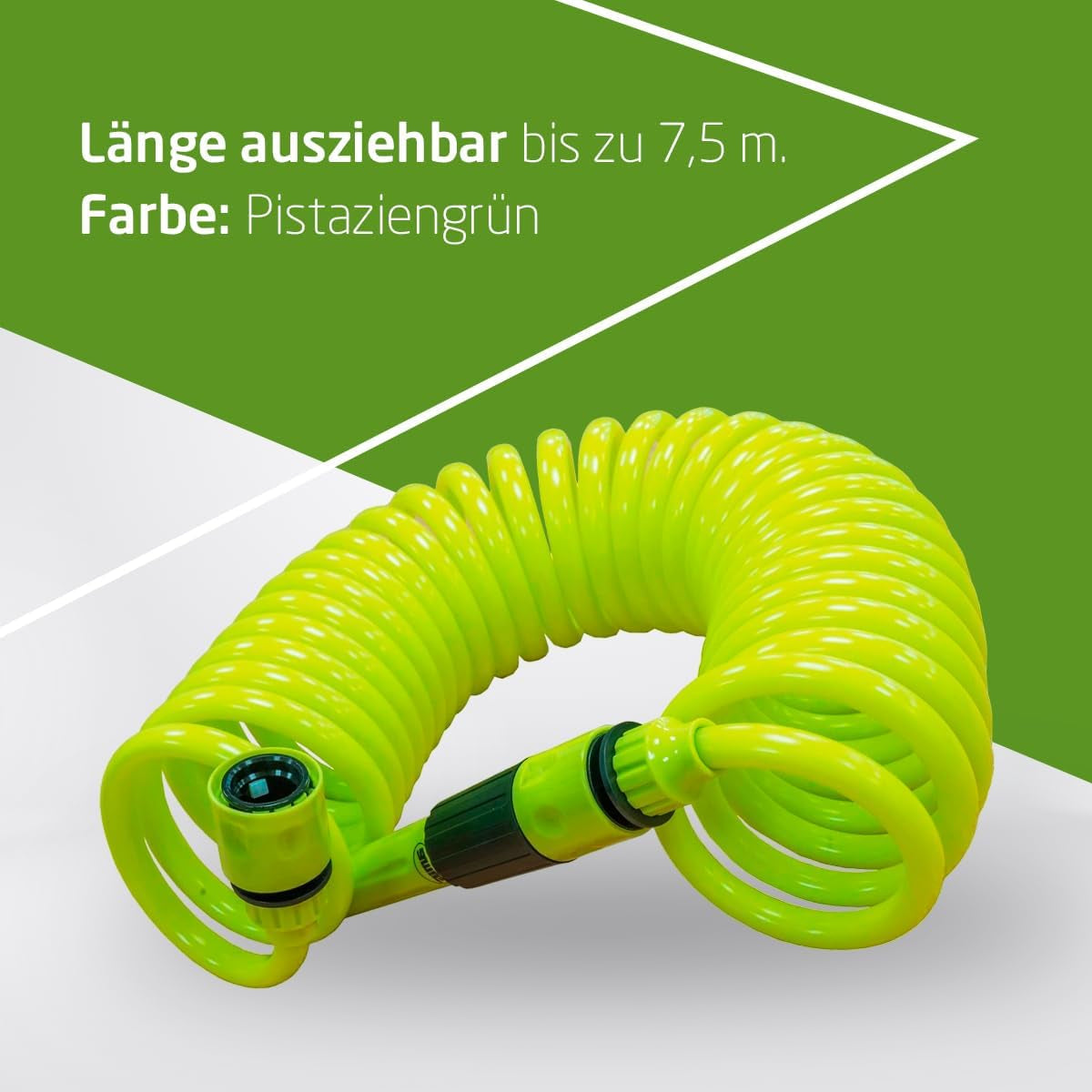 Amig - Spiralslange | Fremstillet af polypropylen | Kan forlænges op til 7,5 m | Inkluderer vandingslanse, adapter og 2 led | Pistacie grøn