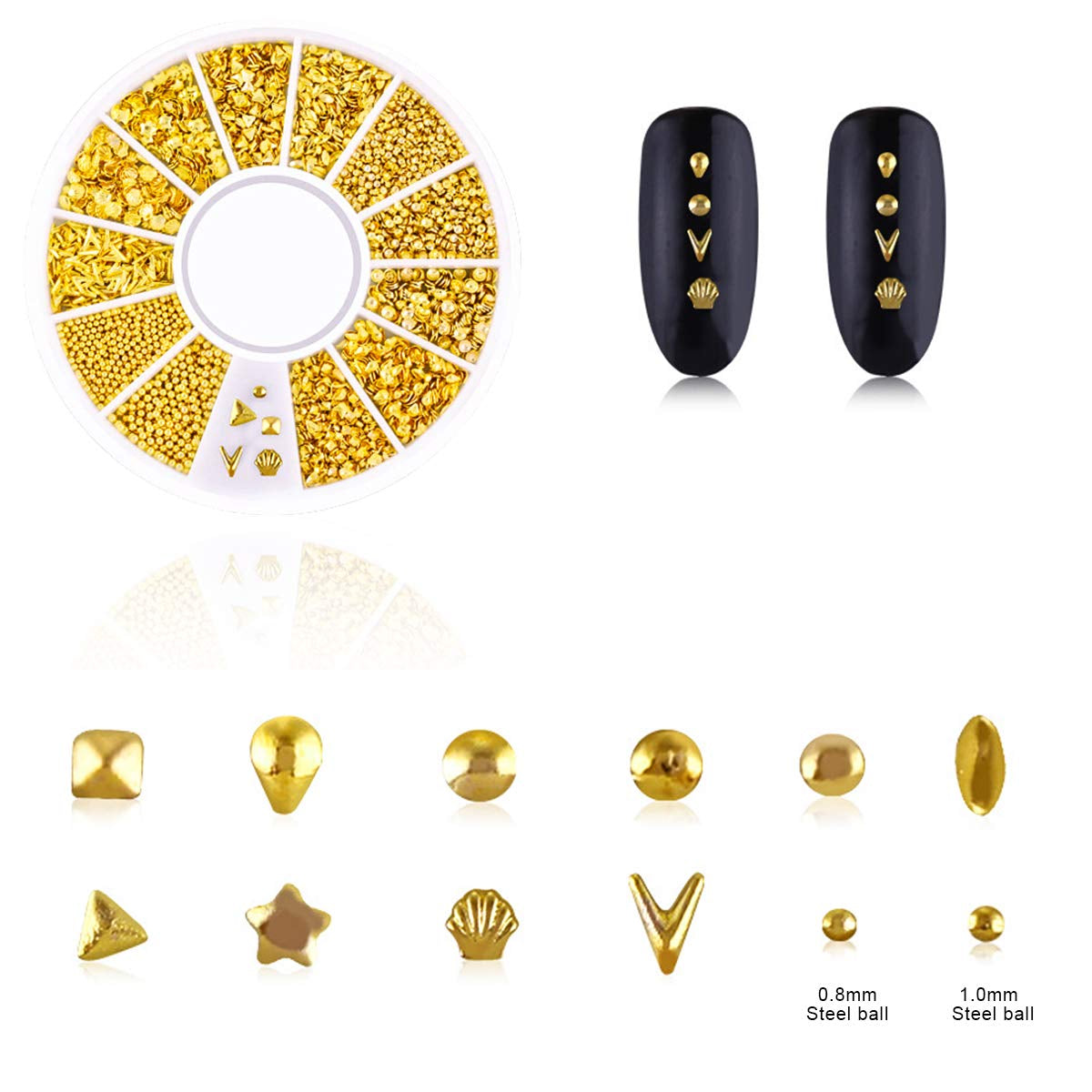 4 æsker Nagel Art Strass, 3D Nagel Art Decorations, Mix Größe Nagel Perlen Glitter Strass Guld Metall Hohlniet Nagelkunst Stern Mond Sonne Nagel Zubehör Für DIY Nageldesign