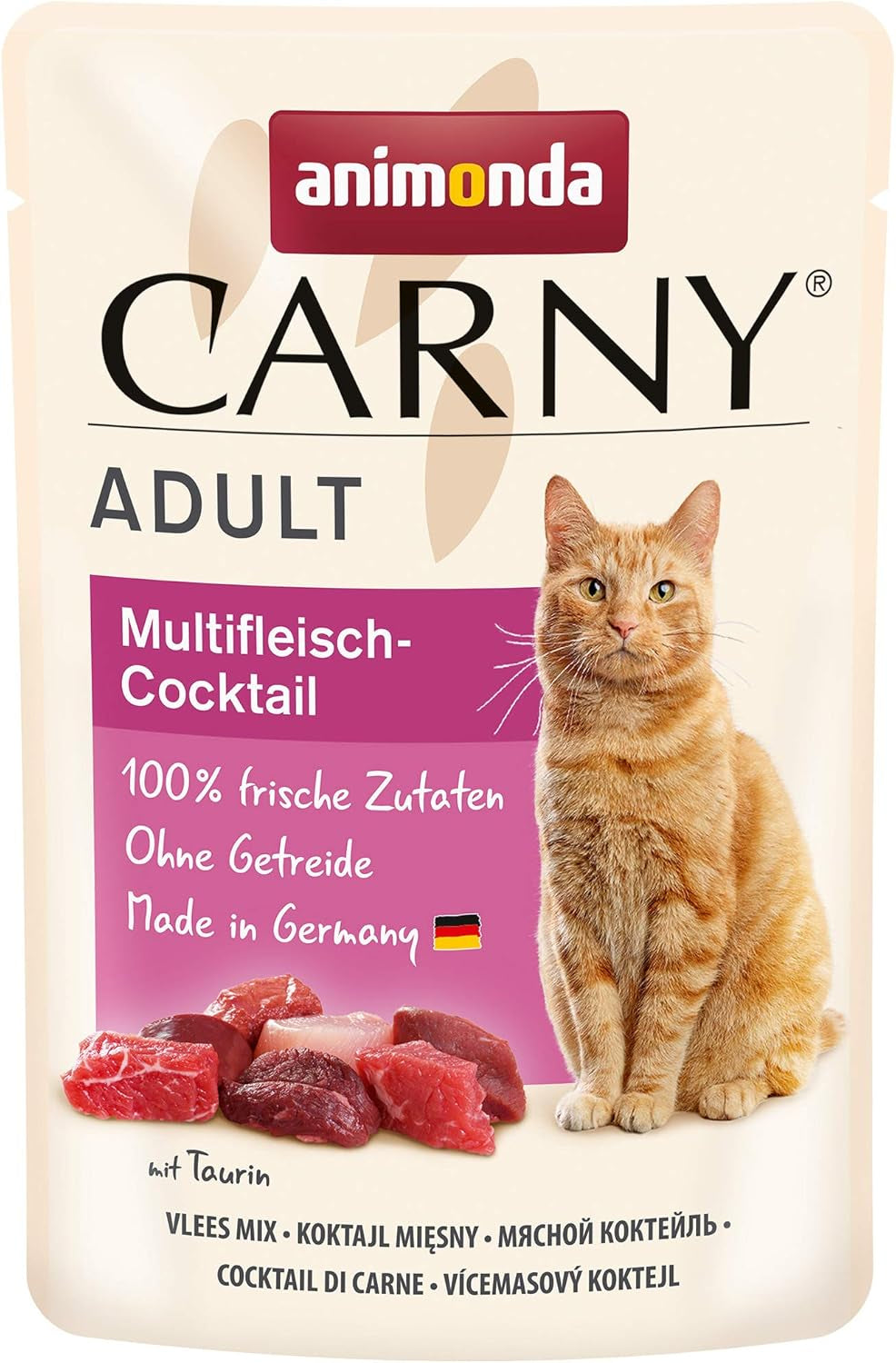 animonda Carny Adult MultiMeat Cocktail, 12 poser (12 x 85 g), vådfoder til voksne katte, kornfri og sukkerfri, med kødingredienser