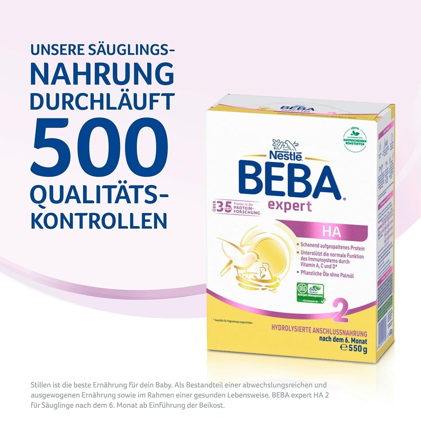 BEBA Expert HA 2 Tilskudsmælk efter 6 måneder, babymad med hydrolyseret protein, kun laktose, palmeoliefri, 6 stk. (6 x 550 g) Naty Shop
