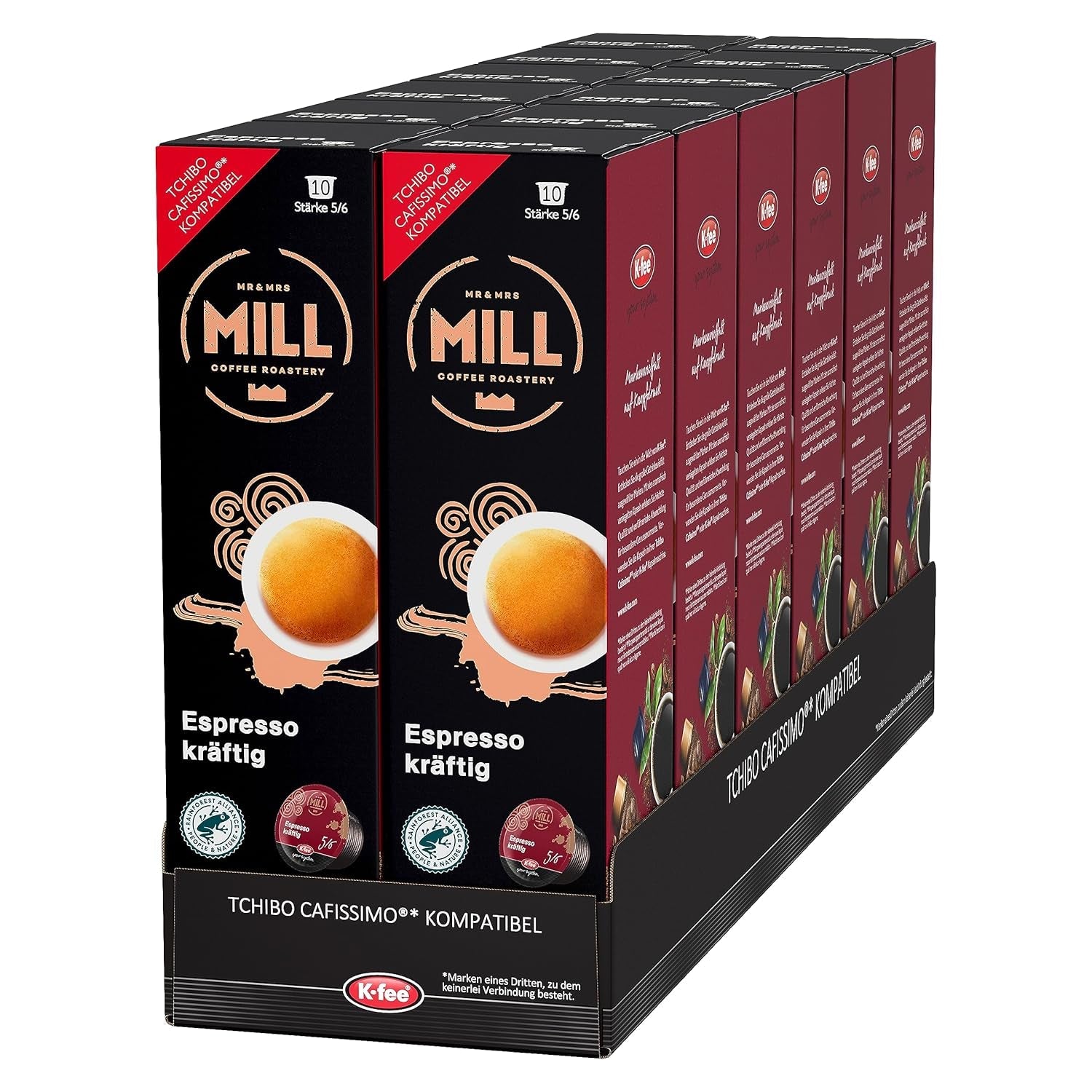 Mr & Mrs Mill Espresso stærk, kompatibel med K-fee & Tchibo Cafissimo*, Stärke 5/6, 120 kaffekapsler