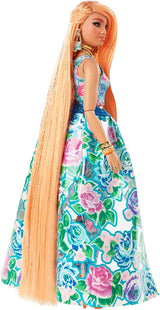 Barbie ekstra fancy, kurvet langt jordbærblondt hår, todelt jakkesæt, blå kat, lyserød taske, ananas solbriller inklusive dukke, egnet som gave, Hhn14 Naty Shop Dolls