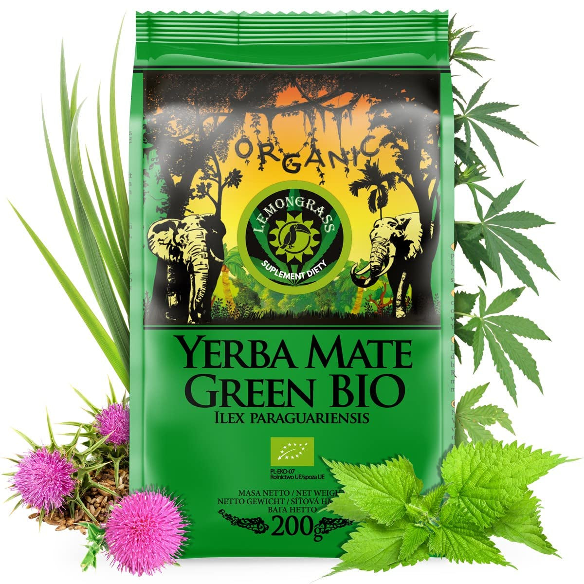 BIO Økologisk Mate-te ● Yerba Mate-te med citrongræs ● 200 g frisk brasiliansk Mate-te ● Uristet, varmlufttørret ● Kun økologiske ingredienser ● Løs grøn te