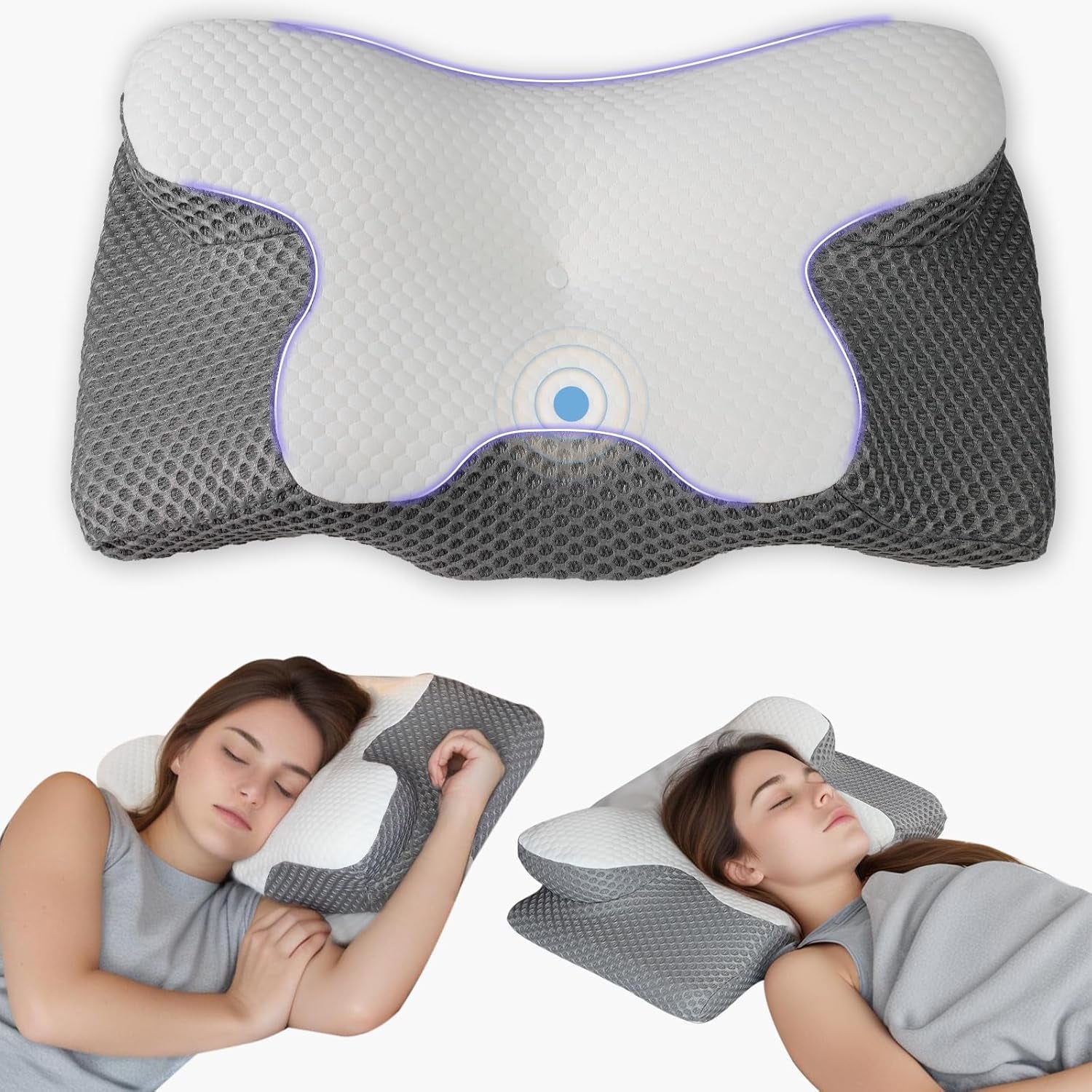 Nakkepude Ortopædisk Hovedpude Memory Foam Pude Side Impact Pude - Ergonomisk design Hul form til side, ryg og abdominal stød lysegrå cervikal ortopædiske puder Naty Shop Hvid grå 65X34X13Cm
