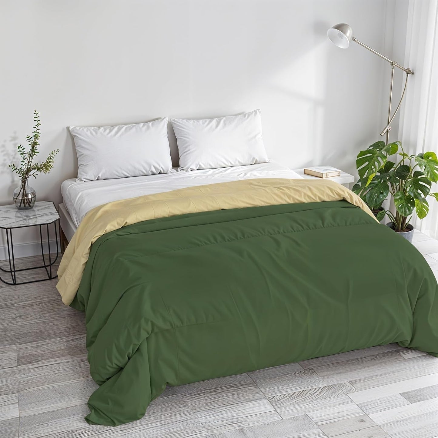 Basis vintertæppe, ensfarvet og foret, mørkegrøn/creme, 200X245Cm Dyner og dyner Naty Shop Mørkegrøn/creme 250X245Cm