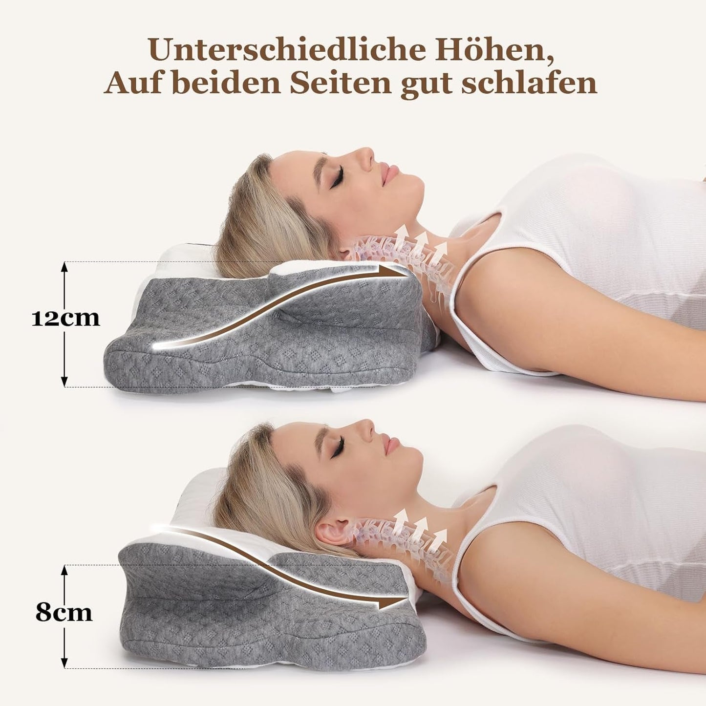 Wellsync Nakkepude Ergonomisk pude Hukommelsesskumpude Ortopædisk pude Til Sidesover Rygsover Mavesover Nakkesmerter Hvid Grå Cervikal Ortopædiske Puder Naty Shop