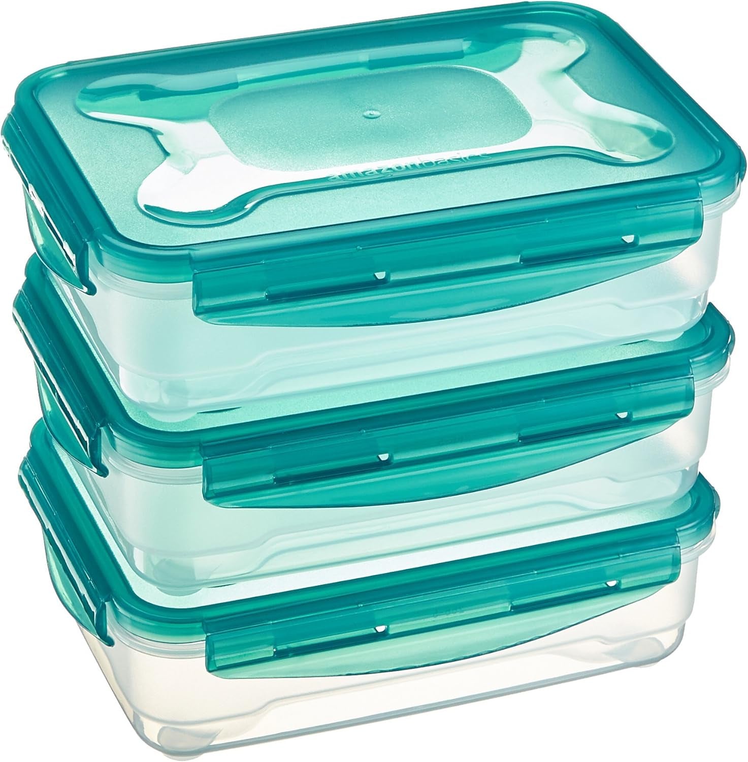 Amazon Basics frysebeholdere i et sæt, med låg, lækagesikre, stables, køle/fryseskab, BPA-fri, plastik, mikroovn og opvaskemaskine, 3 x 1,2 l, klare Naty Shop madopbevaringsbokse enkelt 1,2 l