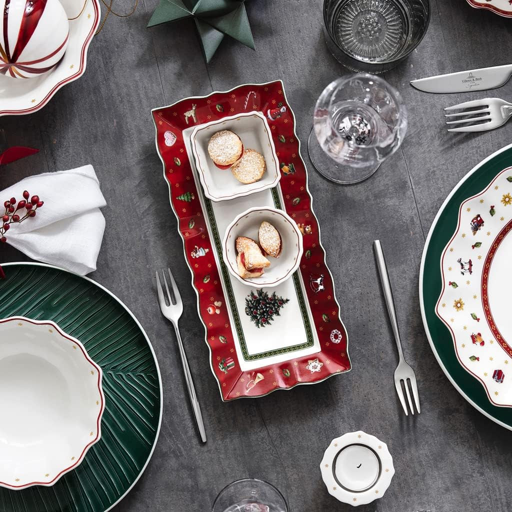 Villeroy & Boch - Toy's Delight saucesæt, 4 dele, serveringsfad med skåle, julesovssæt, legetøjsborddekoration, serveringsbakke, skåle, juleservice, premium porcelæn