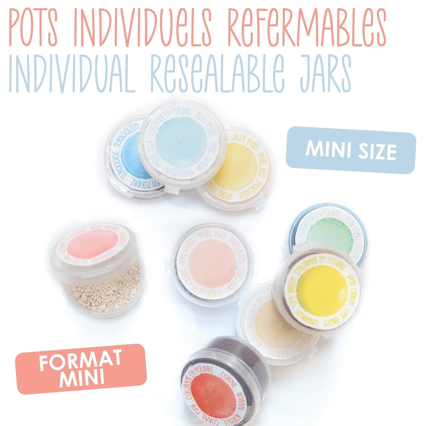 Scrapcooking - Sæt med 9 pastelfarver - blå, gul, koral, pink, turkis, limegrøn, hvid, aquagrøn, pulverrosa - spiseligt farvepulver til kager, muffins, macarons - 4272