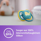 Philips Avent Ultra Air sut - sæt med 2 BPA-fri, åndbare sutter til babyer fra 18 måneder, inklusive bæretaske og sterilisering, Whale/Whale (model SCF349/24)