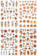 3D Autumn Nail Stickers Græskarblade Negle Stickers Geometrisk linje Blomster Negle Stickers Thanksgiving Day Design Negle Stickers Efterår Pumpkin Nail Stickers Negletilbehør Negle Art