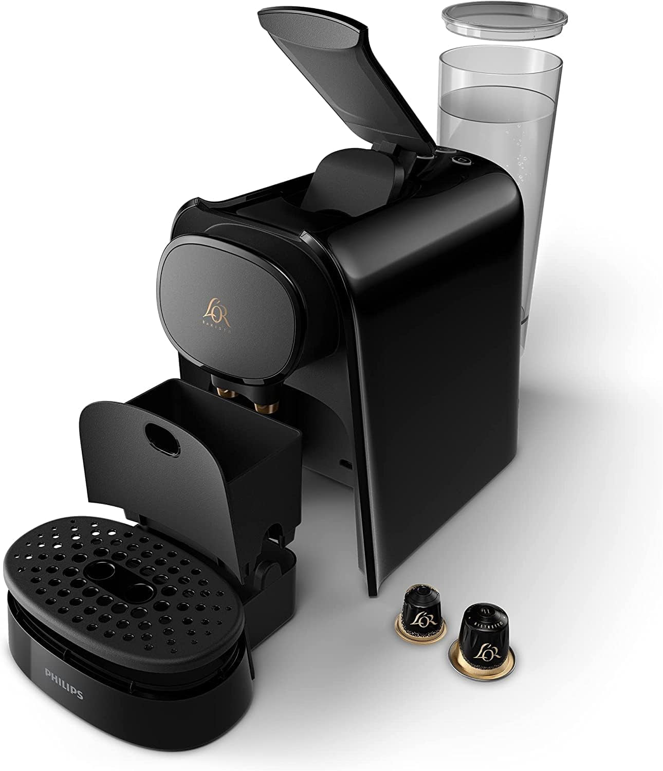 PHILIPS LM8012/60 kapsel espressomaskine - to doser, dobbelt fornøjelse, 1 eller 2 kopper, Ristretto, Espresso, Lungo eller Grand Café Long, Dobbelt kapsel, ægte espressokvalitet, klaver sort