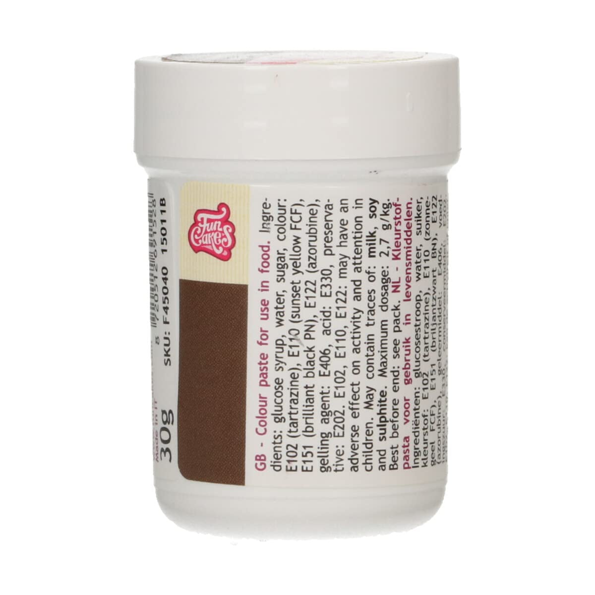 Concentrated Food Coloring Funcakes Paste Dark Brown Coloring; Koncentreret madfarve til dej, creme, fondant, marcipan, dej, modelleringspasta og blomsterpasta. Halal og Kosher. 30 g