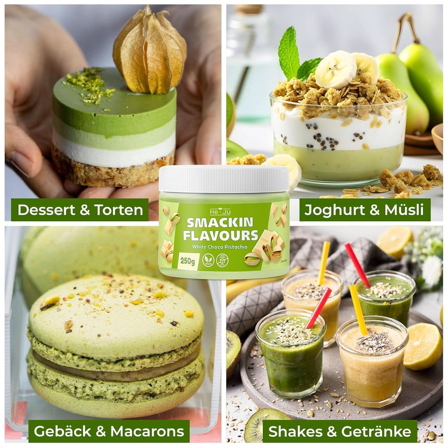 He-Ju, Pulver med hvid chokolade og pistacie smag, 250 gram Naty Shop Flavours