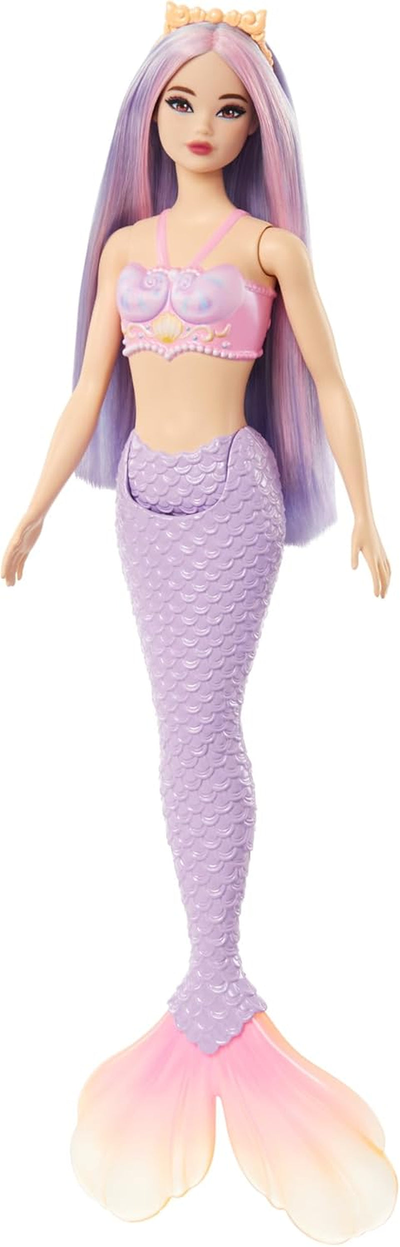 Barbie Havfruedukke med lyserødt og lilla fint hår og pandebånd, skaltop og lavendelblå halefinnedukke, HRR06 Naty Shop-dukker