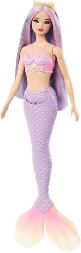 Barbie Havfruedukke med lyserødt og lilla fint hår og pandebånd, skaltop og lavendelblå halefinnedukke, HRR06 Naty Shop-dukker