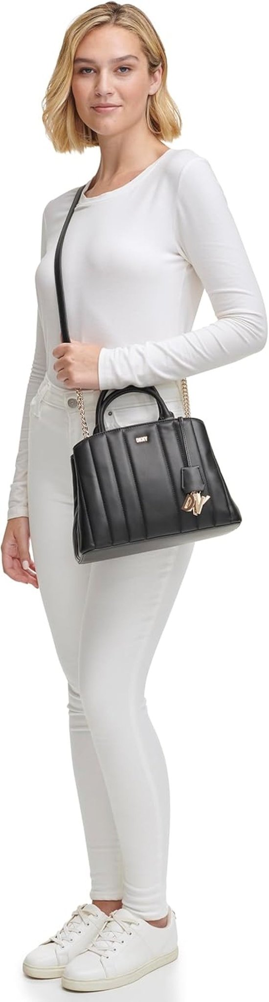 DKNY Chain Lexington Park Medium Logo Chain Satchel, Sort/Guld, One Size Naty Shop Tasker til kvinder